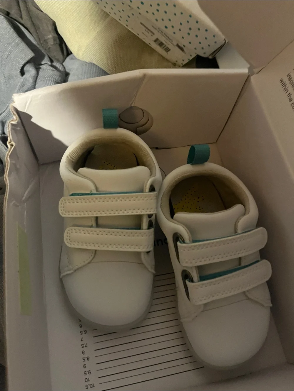 White & Teal Kids Velcro Sneakers